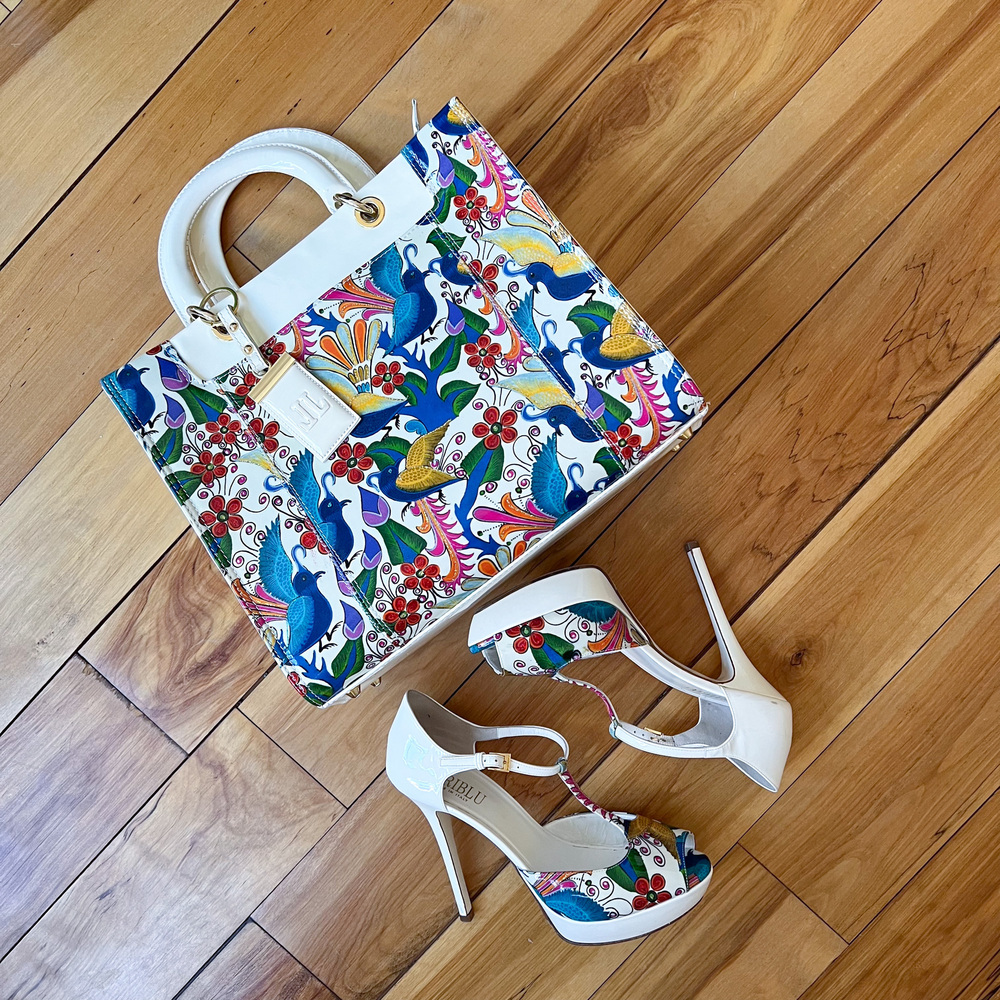 Loriblu White Patent Leather Platform Heels EU40 Italy Floral T-Strap Peep Toe